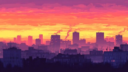 Fototapeta premium Cityscape at Sunset: A Vibrant Panorama of Urban Life