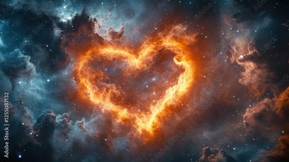 Canvas Prints a glowing heart shape formed by cosmic clouds and stars in a nebula.