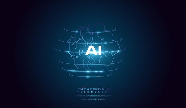 Artificial intelligence brain of digital brain system at the center represents computational power, Artificial intelligence network concept background template Vector illustration.