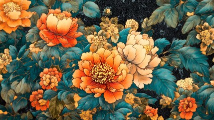 Fototapeta premium Vibrant floral arrangement, colorful blooming roses in a lush garden, perfect for nature themes and floral designs.