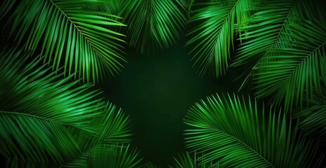 Glow forest idea. Lush green palm leaves create a vibrant and tropical background.