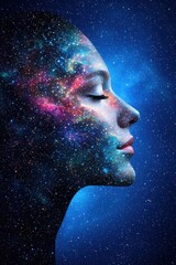 Obraz premium Celestial dreams cosmic woman portrait abstract art universe digital side view cosmic awareness