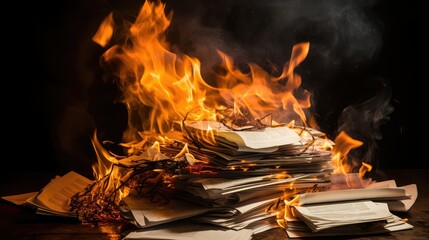 destructi papers on fire