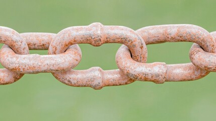 Fototapeta premium Rusty chain links outdoors, close-up. Background blurred green. Industrial strength concept