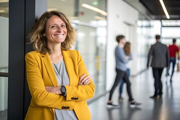 Confident Businesswoman in Modern Office – Professional and Approachable