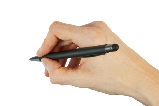 hand holding a pen isolated on white or transparent png