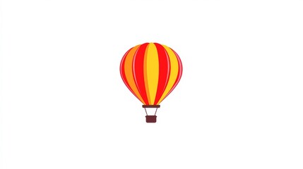 Fototapeta premium A vibrant hot air balloon with red and yellow stripes against a white background, ideal for travel, adventure, or festival-themed projects, It adds a cheerful touch to designs and promotions,