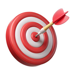 Target arrow success icon. Dart arrow on target dartboard. 3d isolated on white background. Cartoon plastic style
