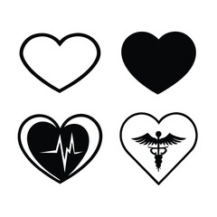 Set of Medical icons love shape silhouette vector