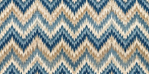 Abstract Zigzag Pattern in Muted Blues and Beige Tones A Seamless Textile Design Ideal for Upholstery, Fabric, or Fashion Applications