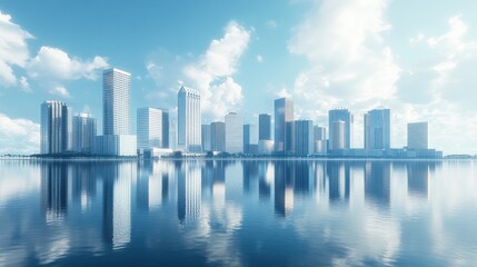 Obraz premium A stunning view of the Tampa Florida skyline with modern skyscrapers reflecting in the water below, Tampa, Florida