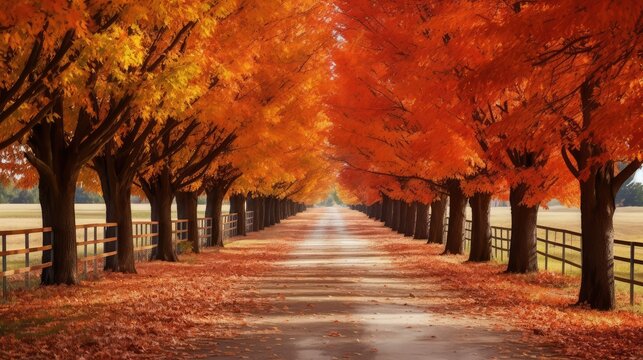 autumn tree lined driveway
