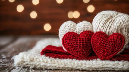 Crafting love heartfelt crochet creations cozy room decorative art warm vibes close-up handmade sentiments