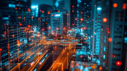 Fototapeta premium Smart City at Night: A Futuristic Metropolis