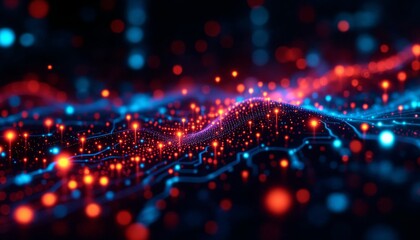 Fototapeta premium Interconnected Network, Abstract Data Flow with Glowing Nodes and Circuits