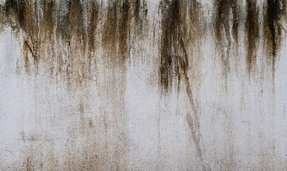 The white cement wall with rain stains