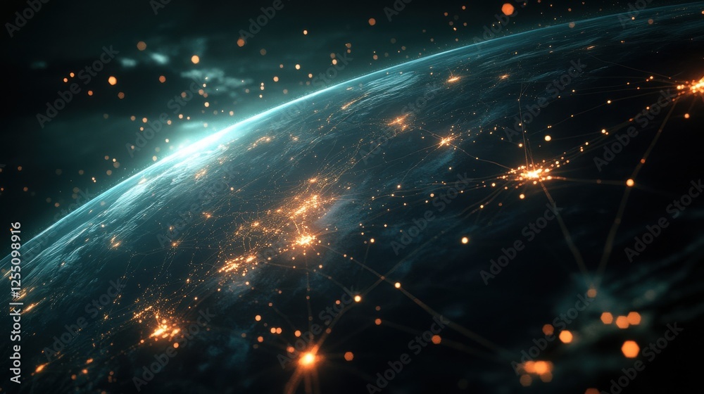 Wall mural global network connections with glowing lines and dots