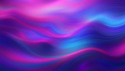 Obraz premium Neon abstract ripple texture. Blur purple blue fluorescent color gradient. Defocused glow. Iridescent wave. Light curve lines background. Copy space.
