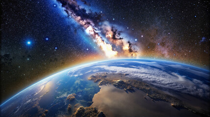 Fototapeta premium View of Earth from space with galaxy background