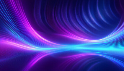 Obraz premium Neon ripple pattern texture. Blur purple blue fluorescent lights color gradient. Defocused glow. Iridescent wave. Light curve lines abstract background. Copy space.