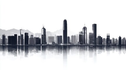 Fototapeta premium Hong kong city skyline with sleek silhouettes on white background