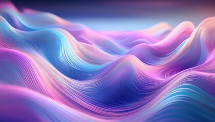 Obraz premium Neon ripple pattern texture. Blur purple blue fluorescent lights color gradient. Defocused glow. Iridescent wave. Light curve lines abstract background. Copy space.