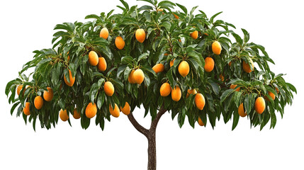 Green mango tree with ripe mangos 