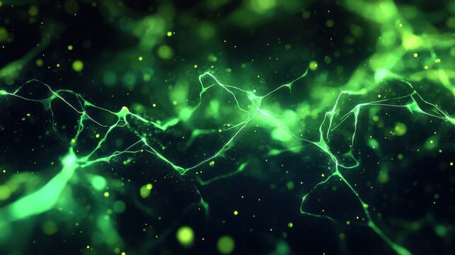 Abstract glowing green lines on black background - Powered by Adobe