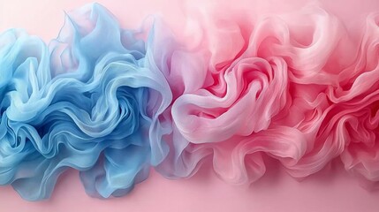Abstract pastel blue and pink fabric swirls.