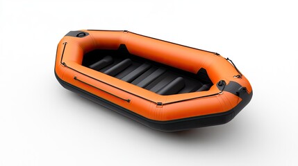Inflatable orange rafting boat for adventure and exploration on white background