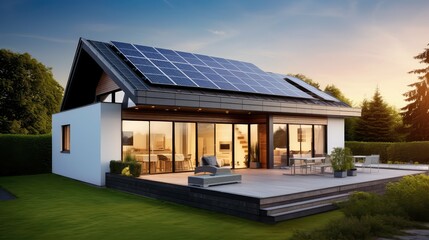 energy modern house with solar panels on