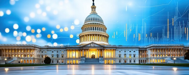 Fototapeta premium Capitol building lighting ceremony washington d.C. Digital art evening wide angle civic engagement