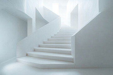 Fototapeta premium Abstract architecture, horizontal photo background. White staircase, empty interior fragment