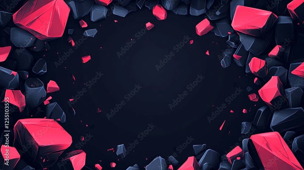 Aufkleber pink and grey crystals frame; abstract background; design template