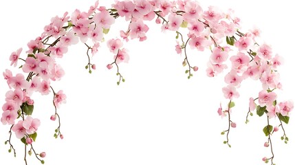 Fototapeta premium Pink orchid blossoms arching gracefully on white background.
