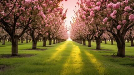 Naklejka premium blossoms rows of trees