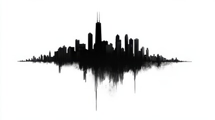 Chicago Skyline Silhouette, Illustration Isolated On White Background