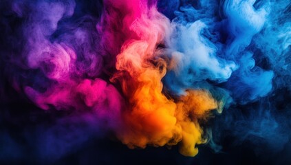 Fototapeta premium Vibrant swirls of pink blue and orange smoke dance against a dark background