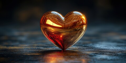 Fototapeta premium Golden Glass Heart with Water Droplets – Luxurious Valentine’s Day Symbol with Warm Bokeh Lights