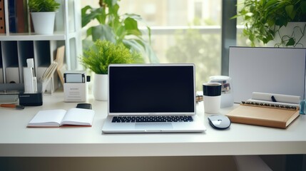 Fototapeta premium supplies white desk laptop