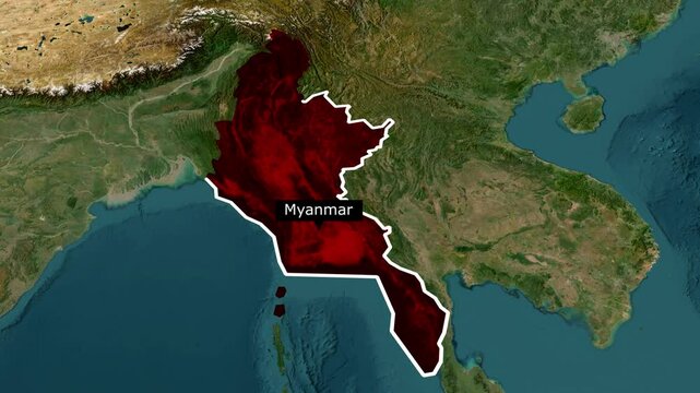 Country Myanmar (Burma) on World Map