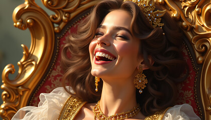 Fototapeta premium Joyful woman smiling on a royal throne