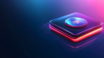 Glowing futuristic button with menu icon on dark surface