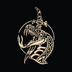 snake dagger tattoo vector design