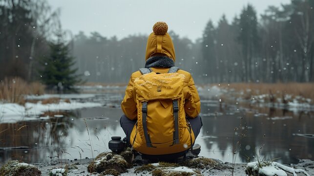 une personne assise en tailleur seule dans la nature pendant l'hiver froid pour illustrer le concept de solitude  HD 8K wallpaper Photographic Image