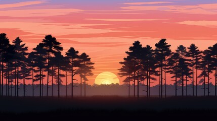 sky pine trees sunset