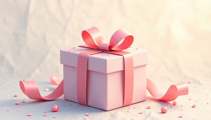Gift box with pink ribbon on textured background