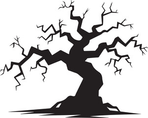 A dead tree silhouette vector | vector of Halloween tree | silhouette of tree illustration isolated on white background | dry tree silhouette Ghost tree | Silhouette of Gnarled Tree with Bare Branches