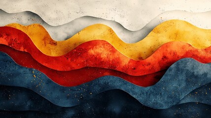 Abstract wavy landscape in vibrant hues of red, orange, and blue, evoking a sense of movement and depth, perfect for modern decor and artistic projects.