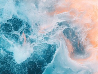 Fototapeta premium Abstract Aerial View of Ocean Waves with Blue and Coral Hues